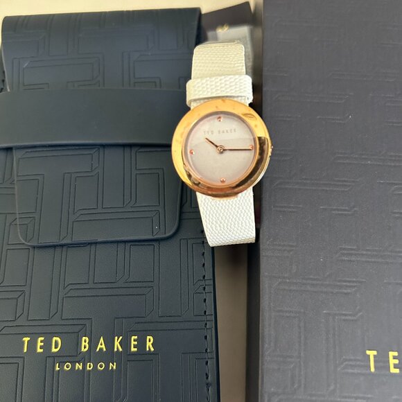 Ted Baker Ladies Watch BK PSEF904 OT Gold with White Strap NIB *PRICE IS FIRM - Picture 1 of 12